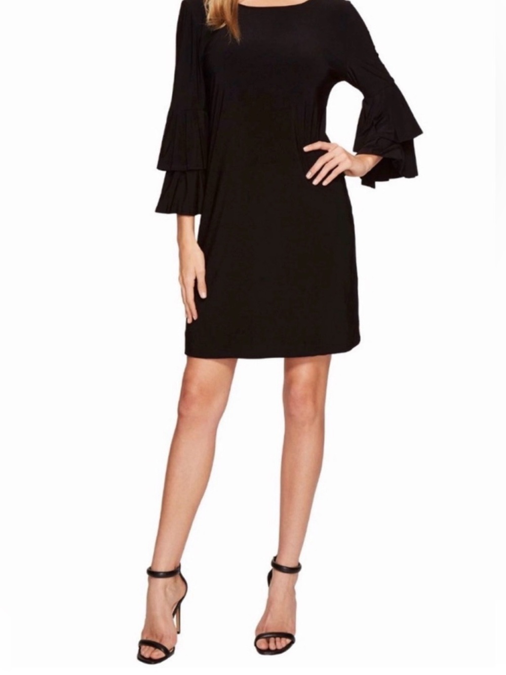 Laundry By Shelli Segal Black Mini Dress with Ruffled Bell Sleeves Sz4/S